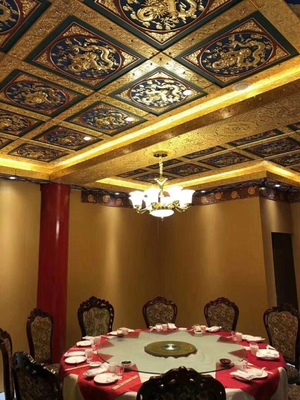 600x600mm Aluminium Métal Plafond 3D Temple Conseil Feuille d'or Bouddha Hall Lotus