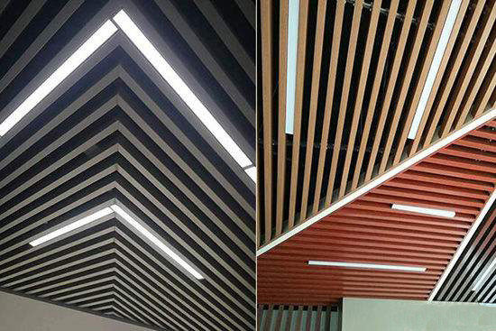 Le grain en bois d'U de cloison de plafond en aluminium décoratif de panneau enduit a suspendu les cloisons acoustiques de plafond